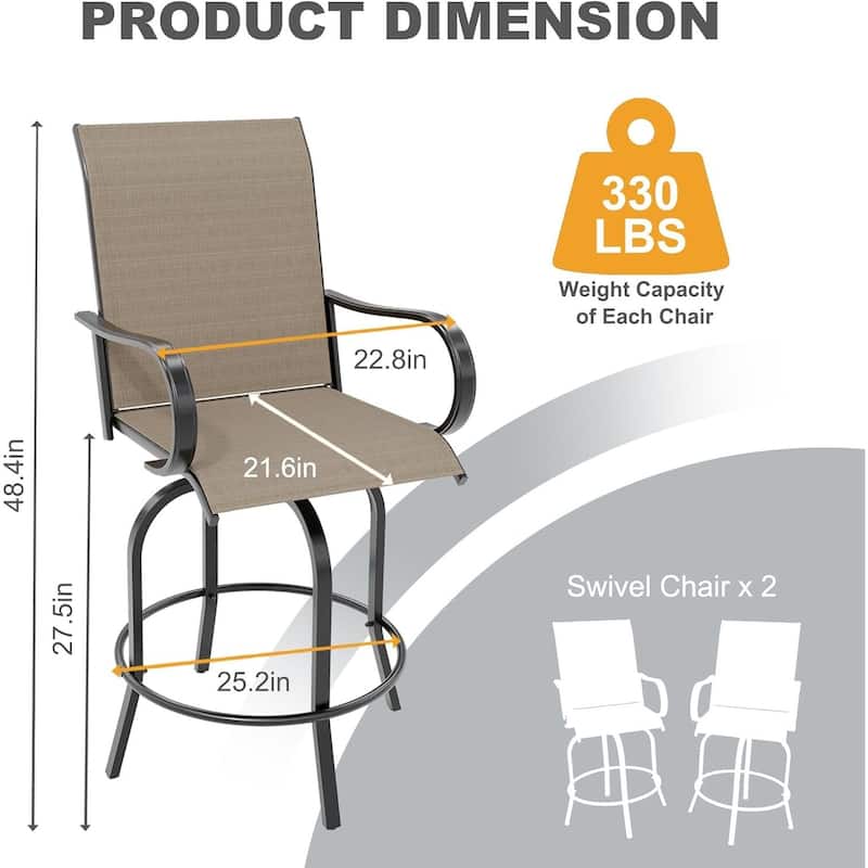 Patio 2 Piece Outdoor Swivel Bar Chairs, Rotating Bar Stools for Deck Lawn Garden Backyard