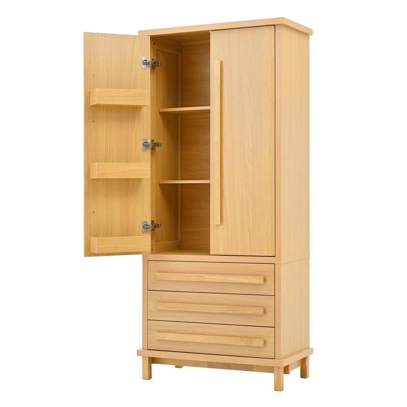 70" Wooden Kitchen Pantry Cupboard with 6 Door Shelves and 3 Drawers