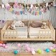 preview thumbnail 1 of 15, Sturdy Structure Double Twin Floor Bed with Fence,Guardrails,Kids and Baby Natural