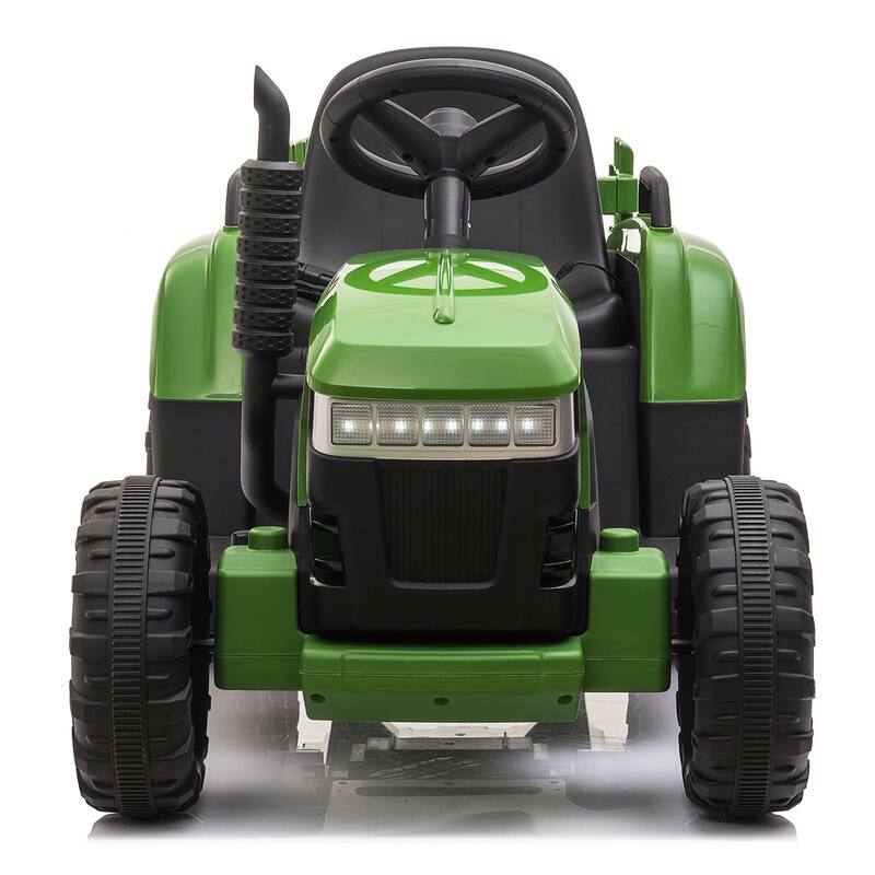 Children's Tractor with Removable Trailer, Ride on Truck Car with LED, Realistic Electric Carriage with Safety Belt