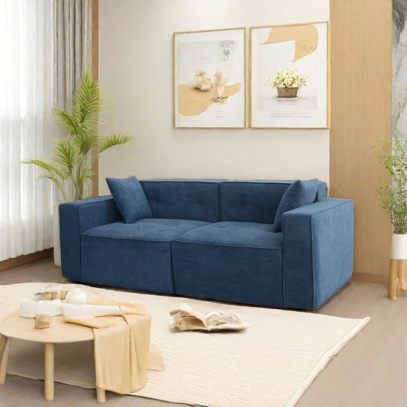 Velvet Loveseat Sofa with 2 Pillow Upholstered Deep Seat Sofa, Modern Recliner Sofa Lounge Couch for Living Room