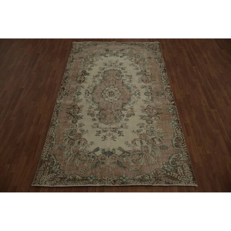 Hand Knotted Oriental 100% Wool Carpet Transitional Floral Beige & Ivories Anatolian Area Rug - 9' 5'' X 5' 8''