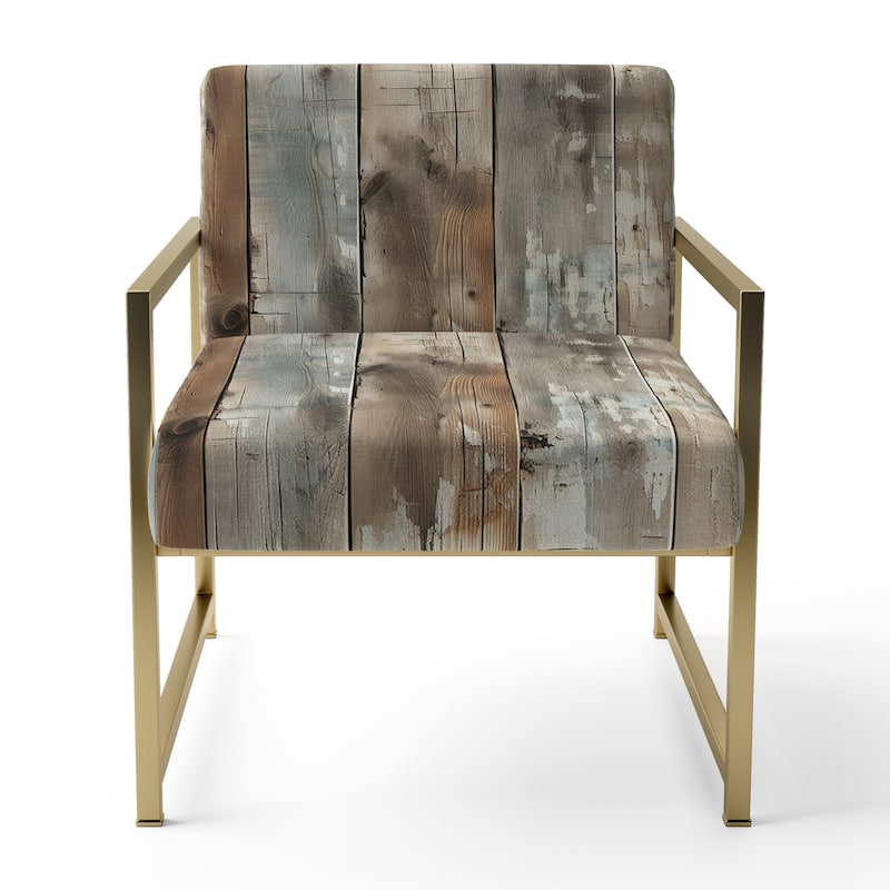 Designart "Rustic Farmhouse Wooden Planks I" Upholstered Abstract Accent Chair - Vintage Side Chair in Multiple Color