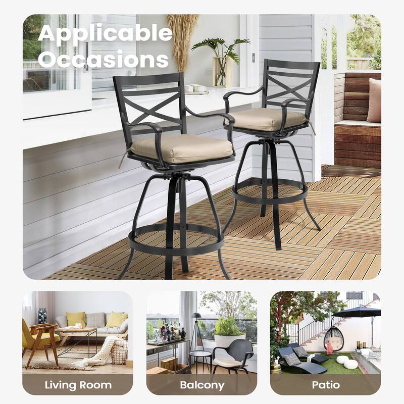 Outdoor Indoor Aluminum Swivel Patio Bar Stools Dining Chairs with Removable Sunbrella Cushion