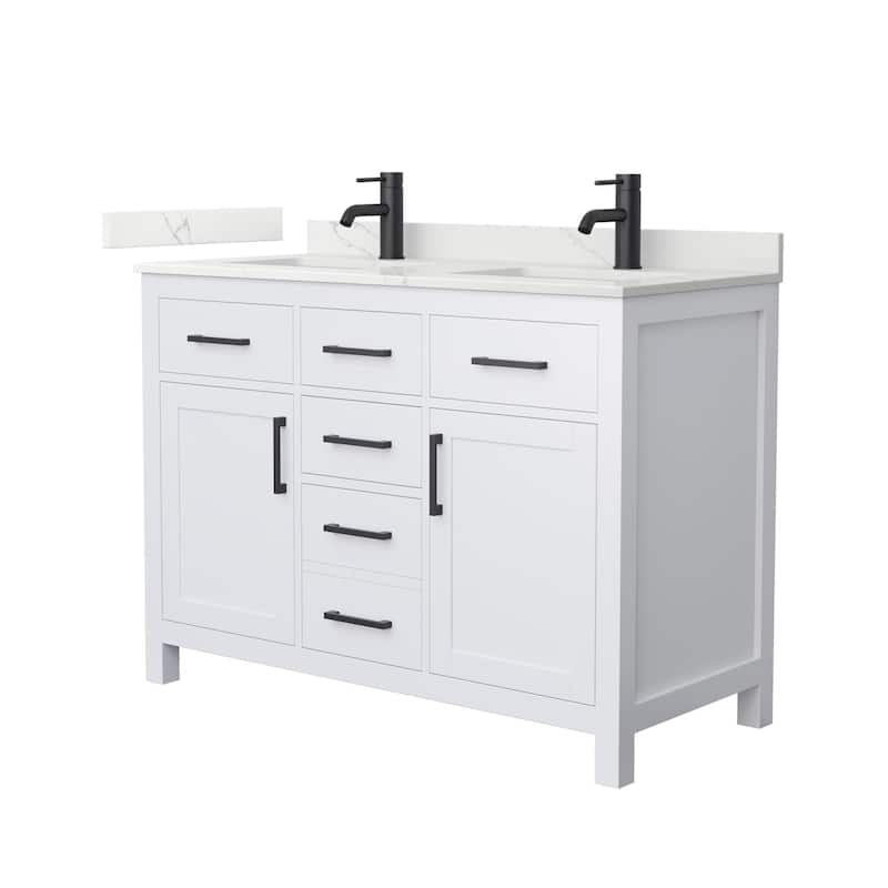 Wyndham Collection WCG2424-48D-QTZ-UNSMXX Beckett 48" Free Standing - White / Giotto Quartz Top / Matte Black Hardware
