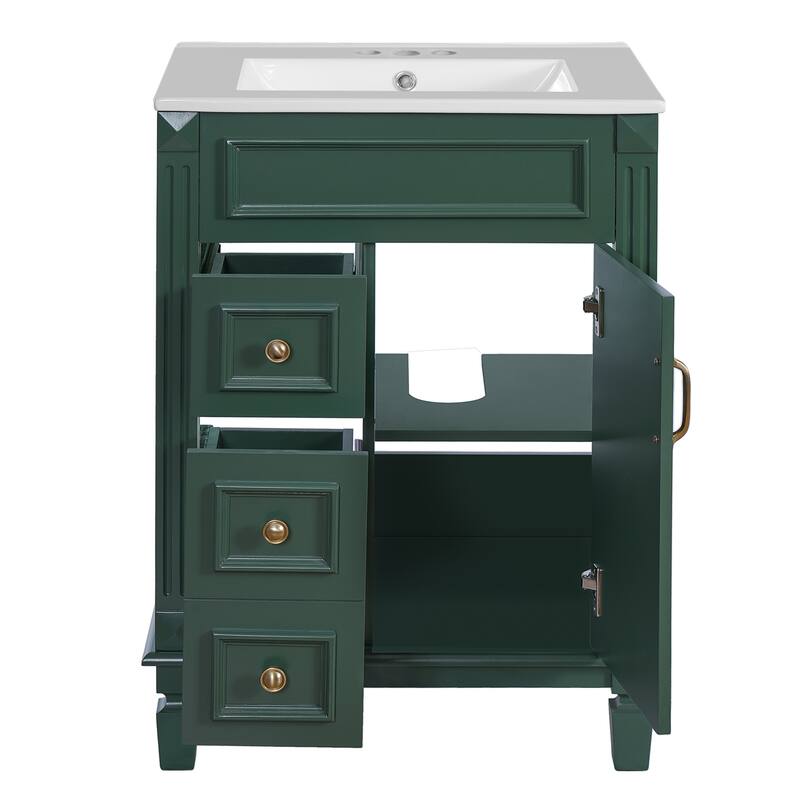 24" Bathroom Vanity with Ceramic Sink with 2 Drawers and Adjustable Shelf