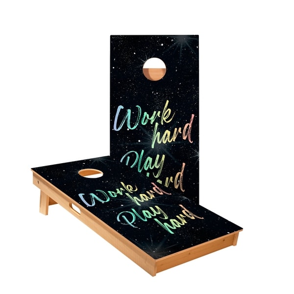 slide 2 of 5, Work Hard Play Hard Cornhole Boards NO Bags - Add Board Lights