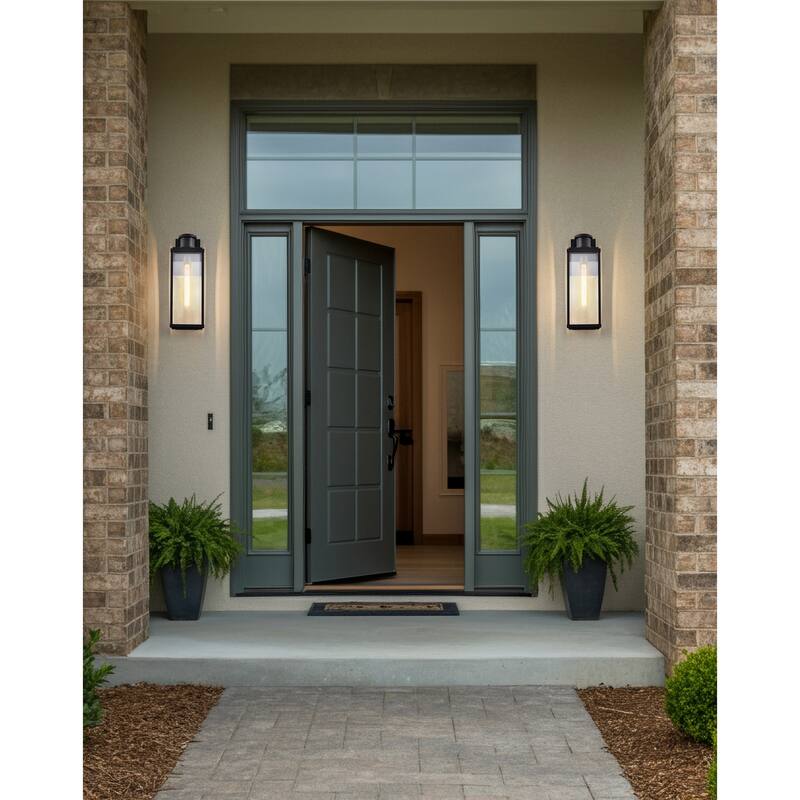 Luca Large Outdoor Lantern Sand Black Finish Clear Beveled Glass - Sand Black