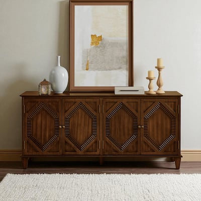 65.2" Mid-Century Modern Sideboard Buffet Cabinet with Adjustable Storage Shelf and Geometric Accent Doors for Kitchen