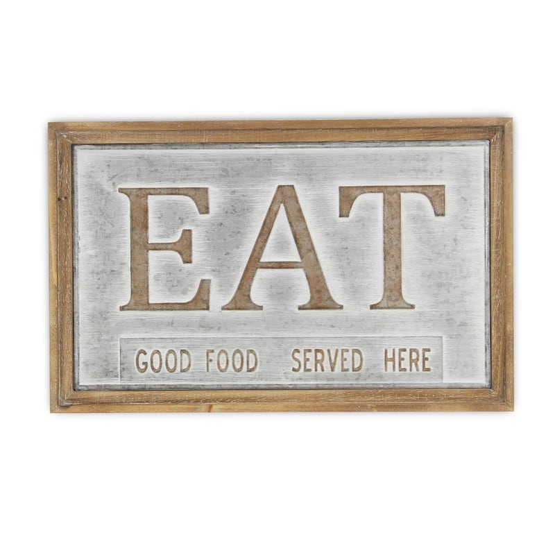 HomeRoots 14" X 21" Gray and Brown Eat Wood and Metal Wall Decor