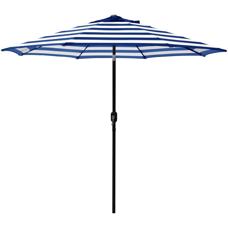 9 Feet Blue/White Strip Patio Umbrella with Tilt and Crank