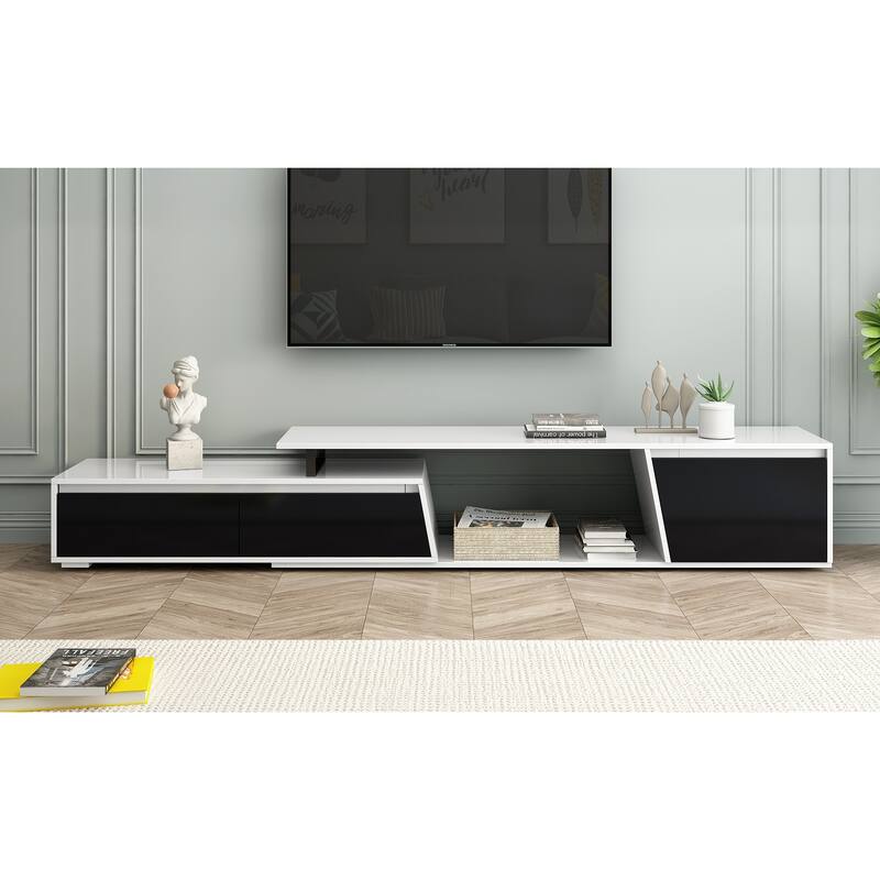 Extendable TV Stand, Entertainment Center Media Console Cabinet with 2 Drawers, TV Console for Living Room, Up to 100"