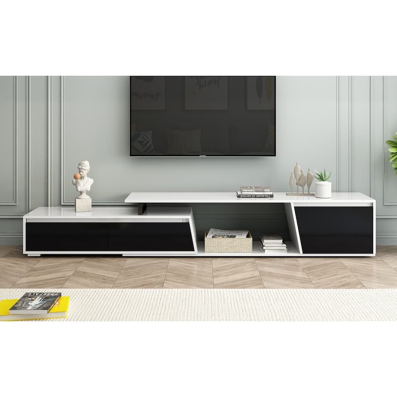 White Modern Extendable TV Stand with 2 Drawers and 1 Cabinet for TVs Up to 100"