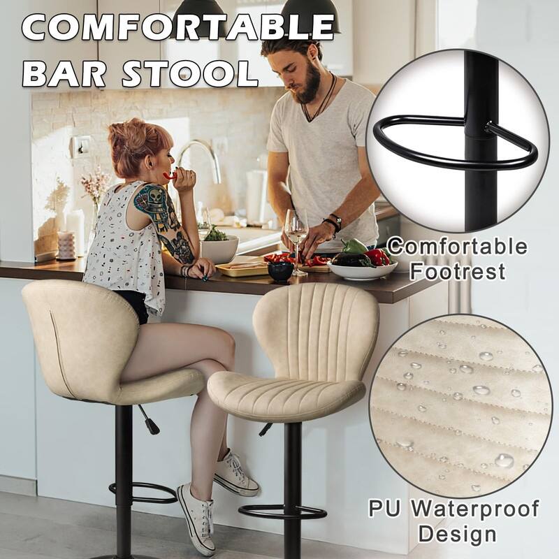 Bar Stools Set of 2,Adjustable Swivel Counter Height Bar Stools - 15.7"D x 19.6"W x 46.9"H
