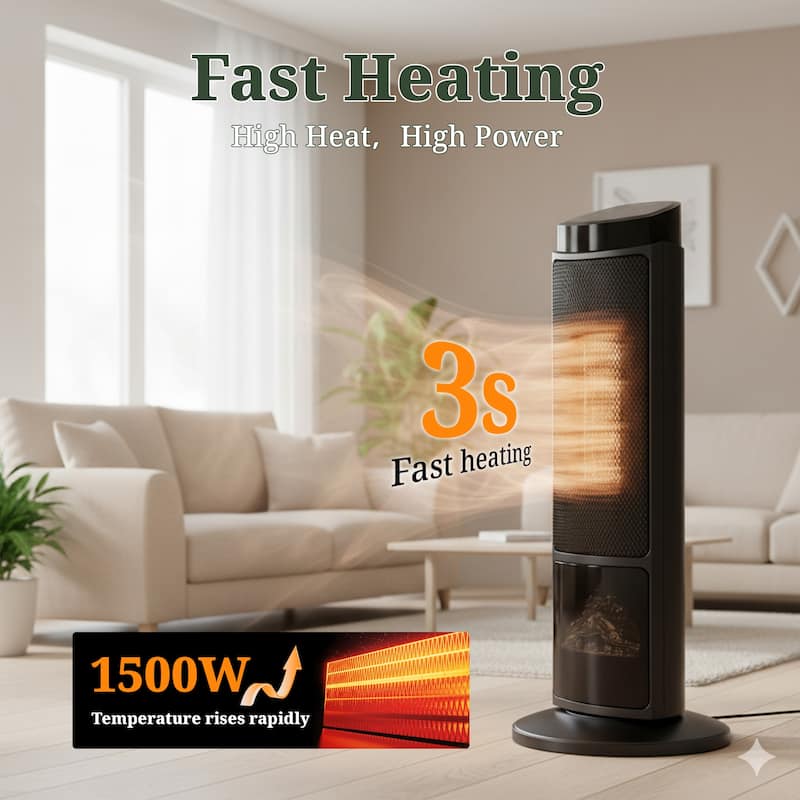 Space Heater, Electric Heaters with Thermostat and Remote, 12H Timer, 1500W PTC Ceramic Fast Safety Heat for Office Bedroom Home