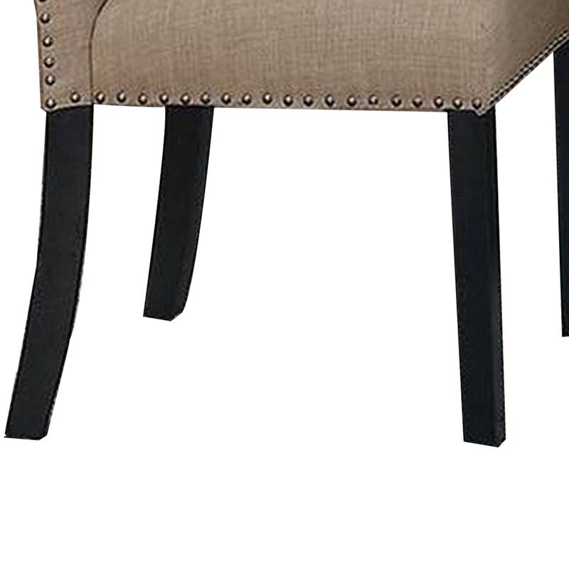Wooden Side Chairs with Nailhead Trims, Set of 2, Beige and Black