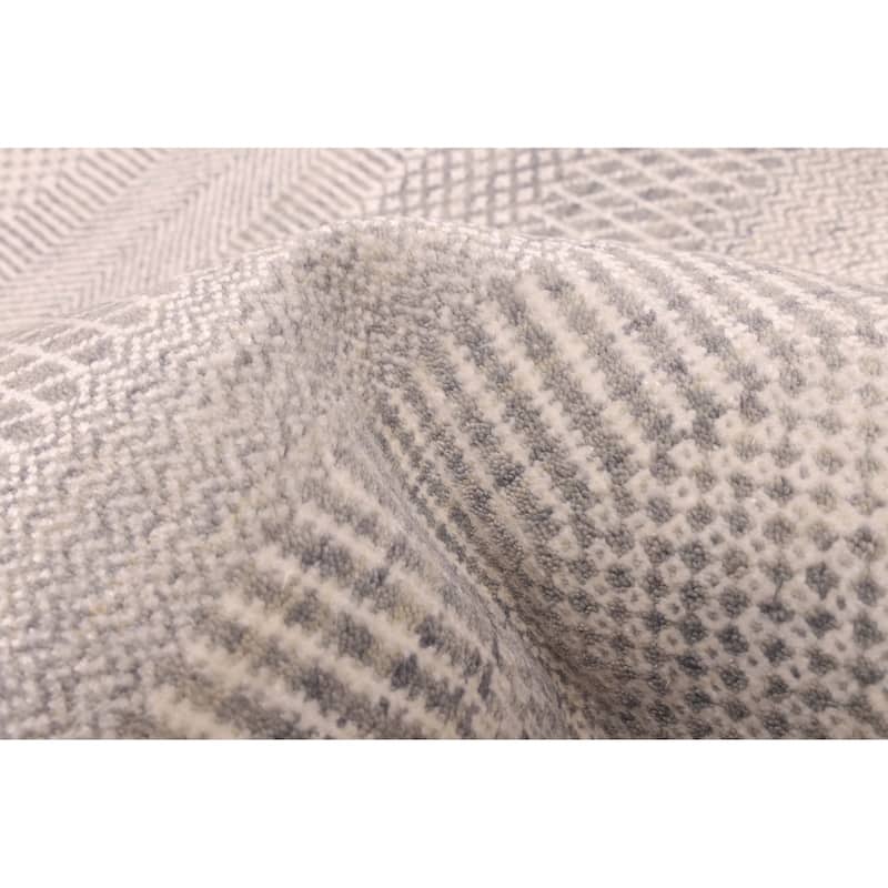 ECARPETGALLERY Hand-knotted Finest Silk Shadow Grey Silk, Wool Rug - 2'6 x 8'1