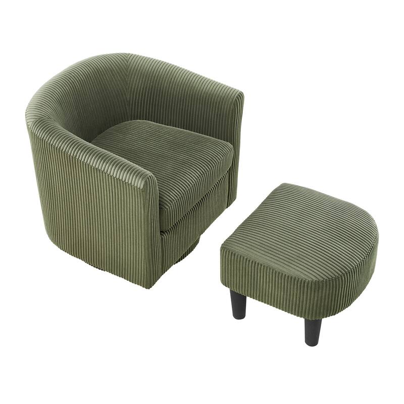 Swivel 360 Recliner Corduroy Accent Chair Single Sofa with Ottoman
