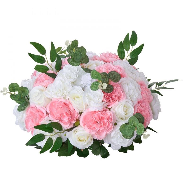 White Pink Silk Rose Flower Balls Set of 10 with Base for Weddings - 17.7 x 17.7 x 10.6 inch
