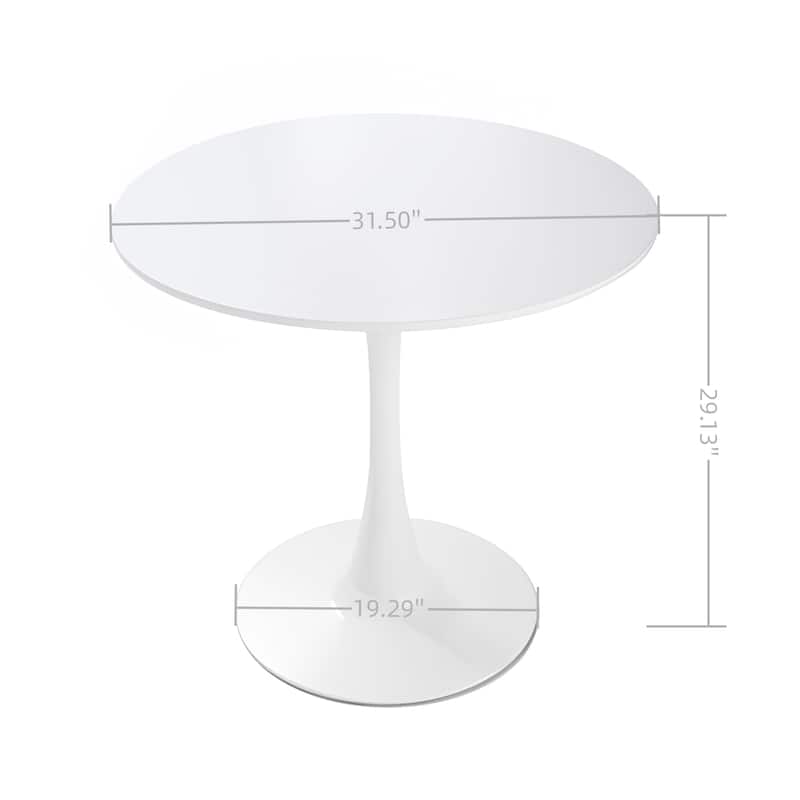 31.5" Round MDF Dining Table Set for 4, White Dining Table MDF Easy Clean with Durable Black Metal Legs