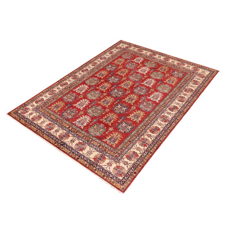 Southwestern Super Kazak Selene Red/Beige Hand Knotted Wool Rug - 10'1'' x 14'0''