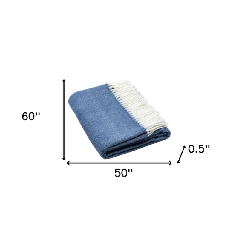HomeRoots 50" X 60" Denim Blue Woven Herringbone Plush Throw Blanket