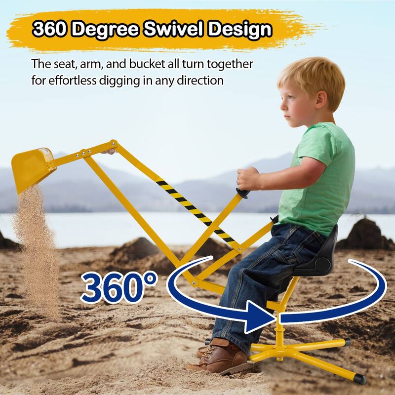 Kids Ride-On Excavator Toy with Rotating Bucket and Realistic Shovel for Outdoor Fun Ages 3 Years Plus - 48.5" x 24.5" x 24.5"