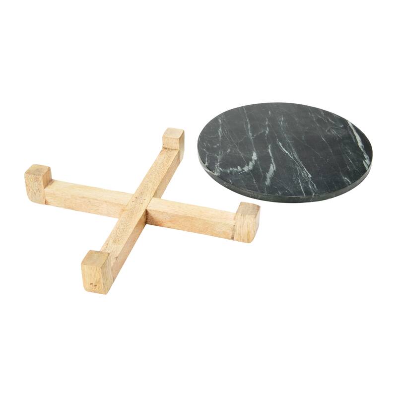 Marble Serving Board with Mango Wood Stand - 13.0"L x 13.0"W x 2.0"H