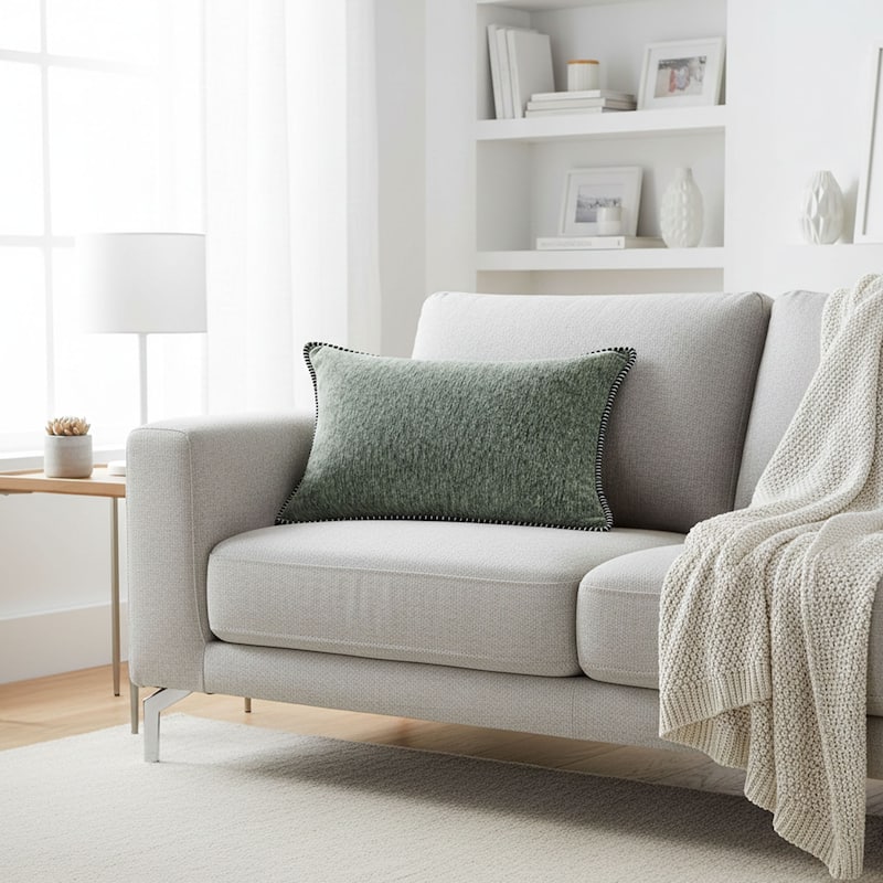 Textured Throw Pillow with Stitched Contrast Edge Set of 2