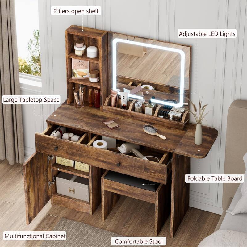 Makeup Vanity with Mirror and LED Light