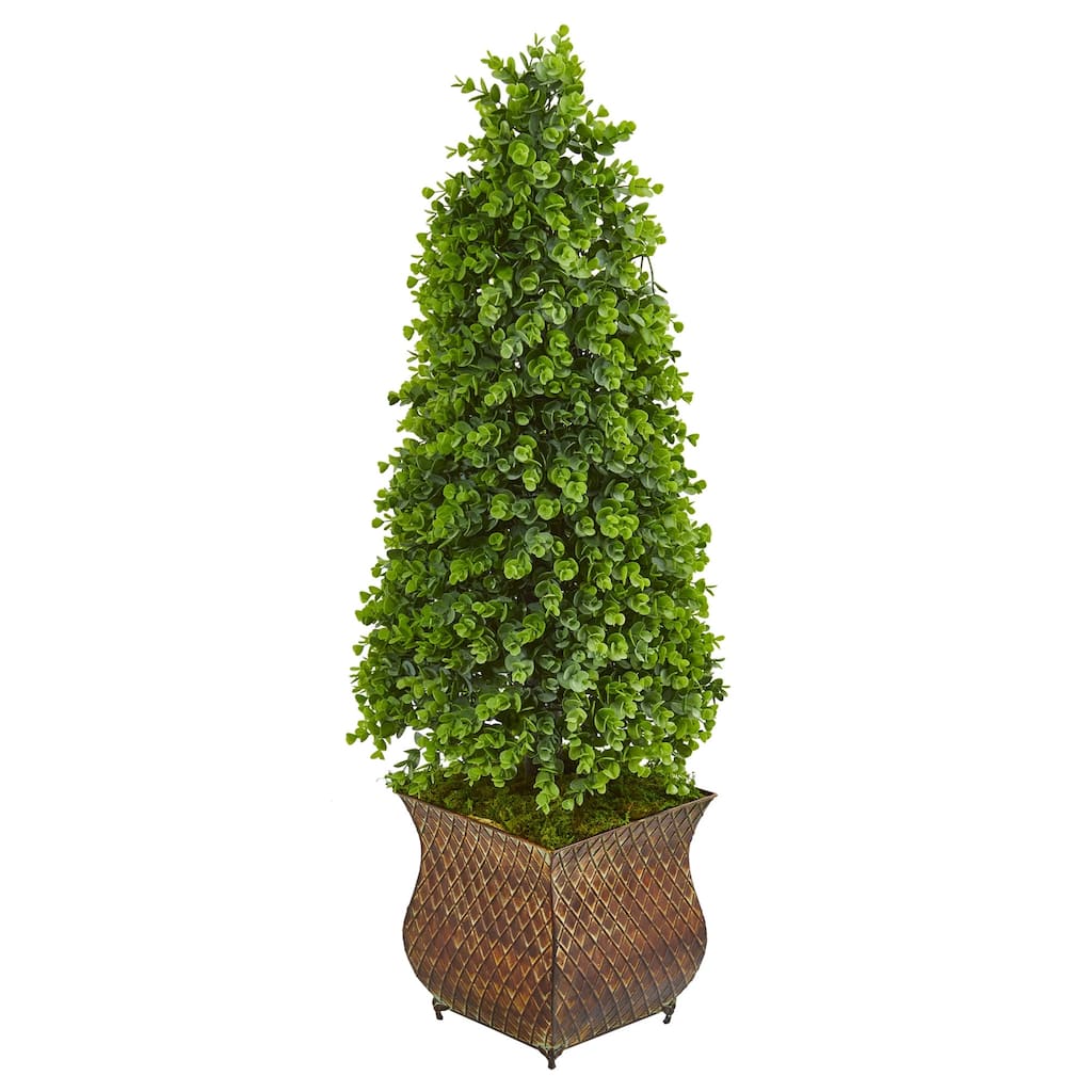 Eucalyptus Topiary Tree Indoor Outdoor 41In. Artificial Cone Tree in Planter - Green - 41-50 Inches