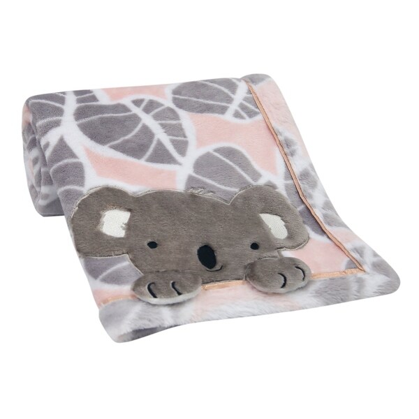 Lambs & Ivy Calypso Pink/Gray Koala Leaf Print Luxury Coral Fleece Baby Blanket. Opens flyout.