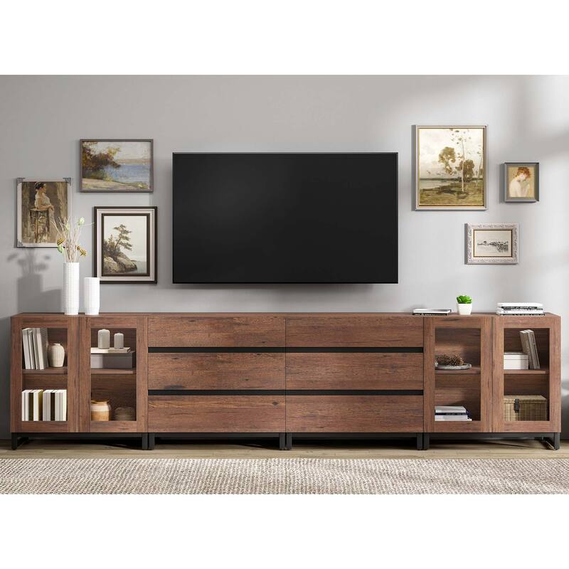 4-in-1 TV Stand for 120" TVs, Entertainment Center with Glass Doors & 6 Drawers