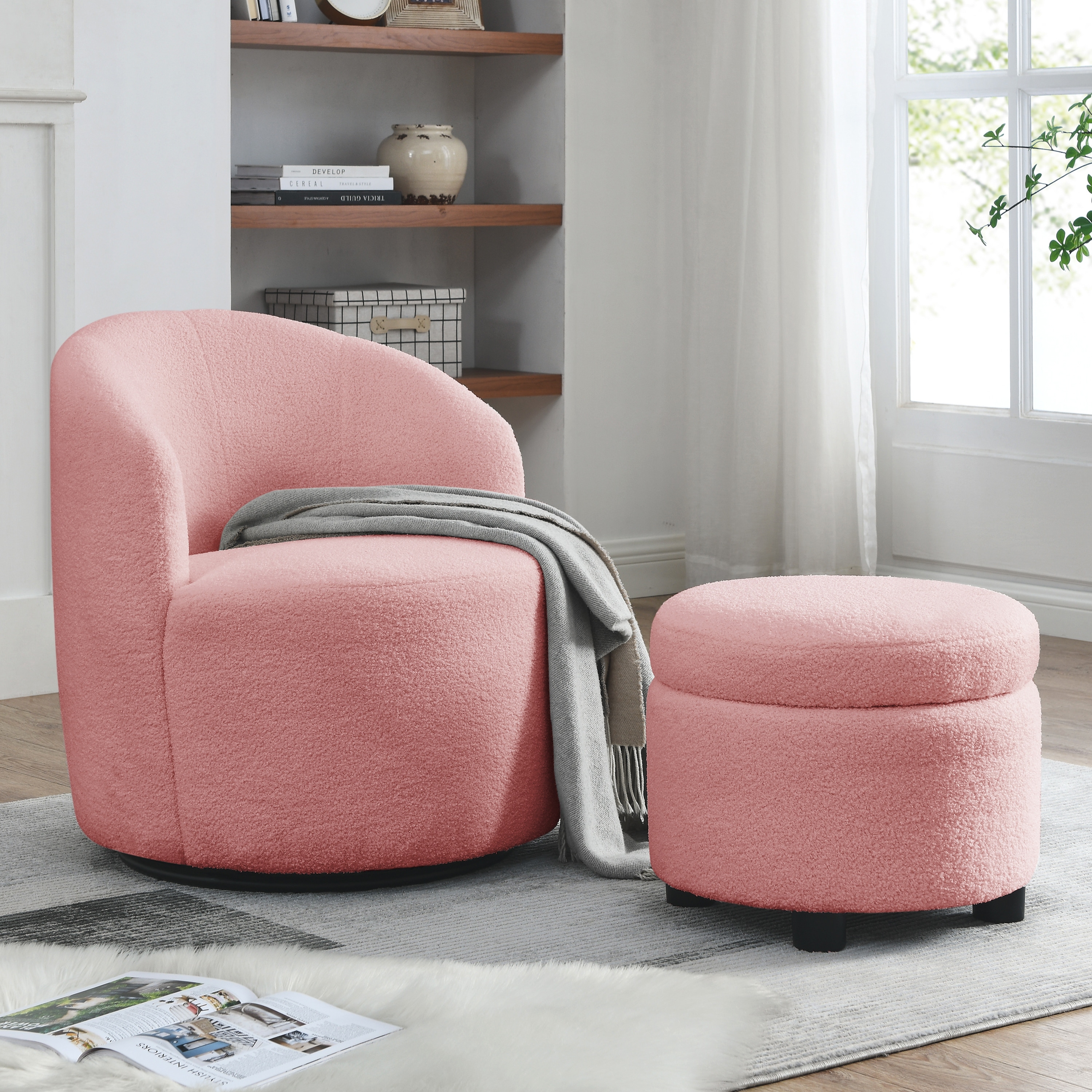 Small swivel sales chair with ottoman