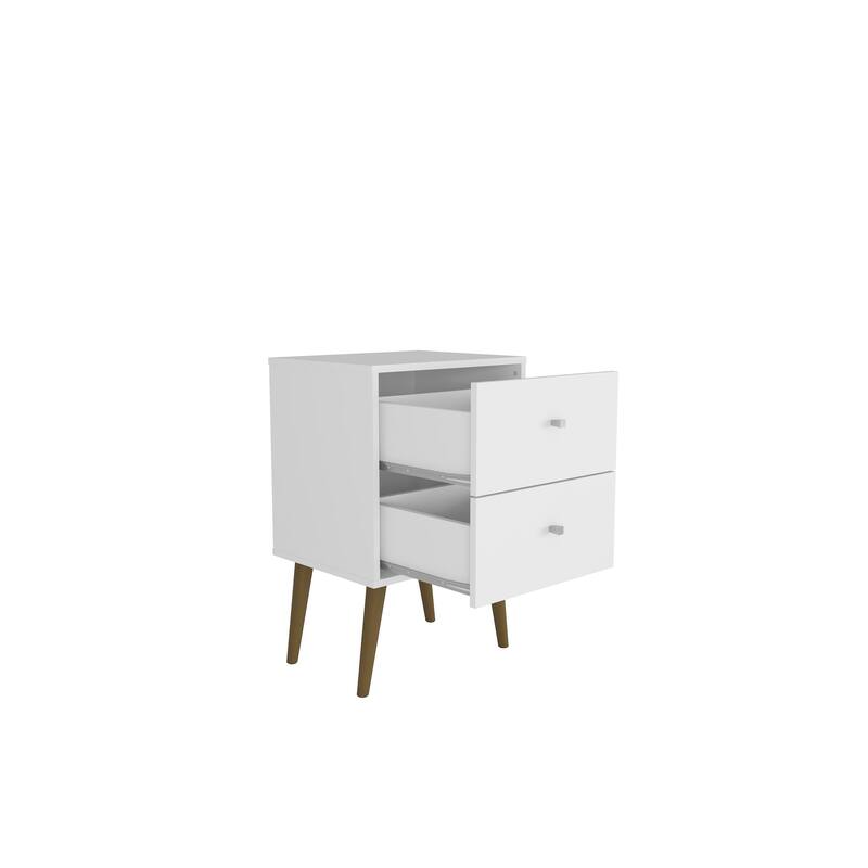 Modern 2-Drawer Nightstand in White with Splayed Wooden Legs