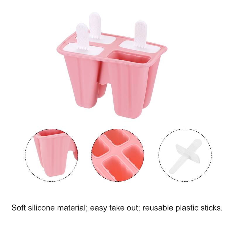 Silicone Ice Pops Molds 4Pcs, with Sticks Funnel and Cleaning Brush - Pink