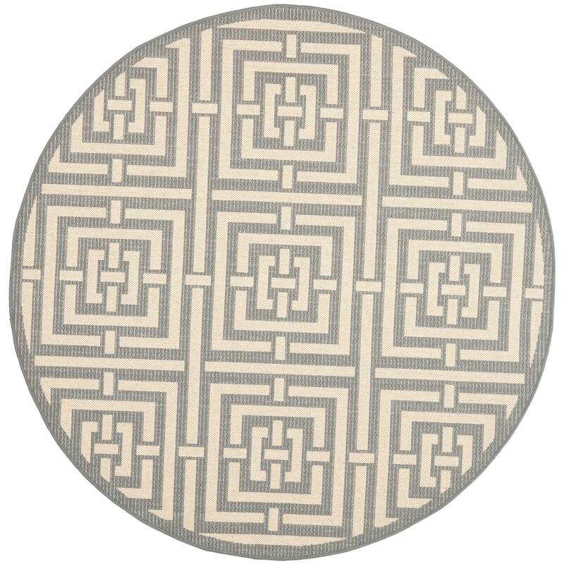 SAFAVIEH Courtyard Ginger Indoor/ Outdoor Waterproof Patio Backyard Rug - 5'3" Round - Grey/Cream