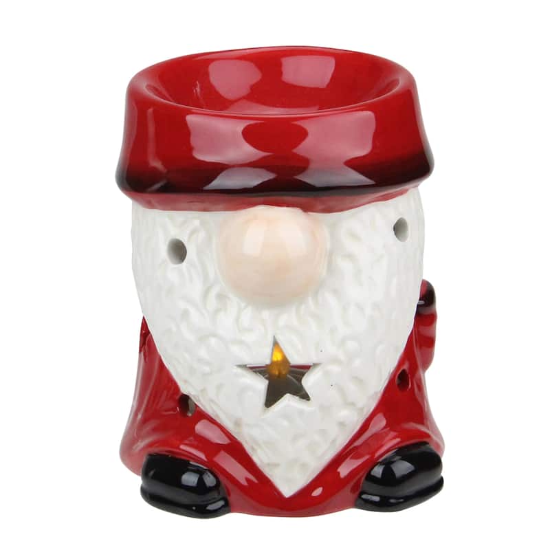 4.75 Red Ceramic Christmas Star Gnome Tealight Candle Holder - 4.75"