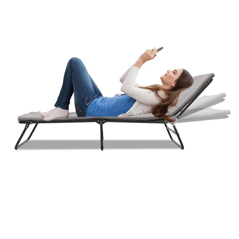Folding Camping Cot for Adults, 5-Angle Adjustable Camping Cot Heavy Duty Outdoor Bed with Carry Bag - Grey