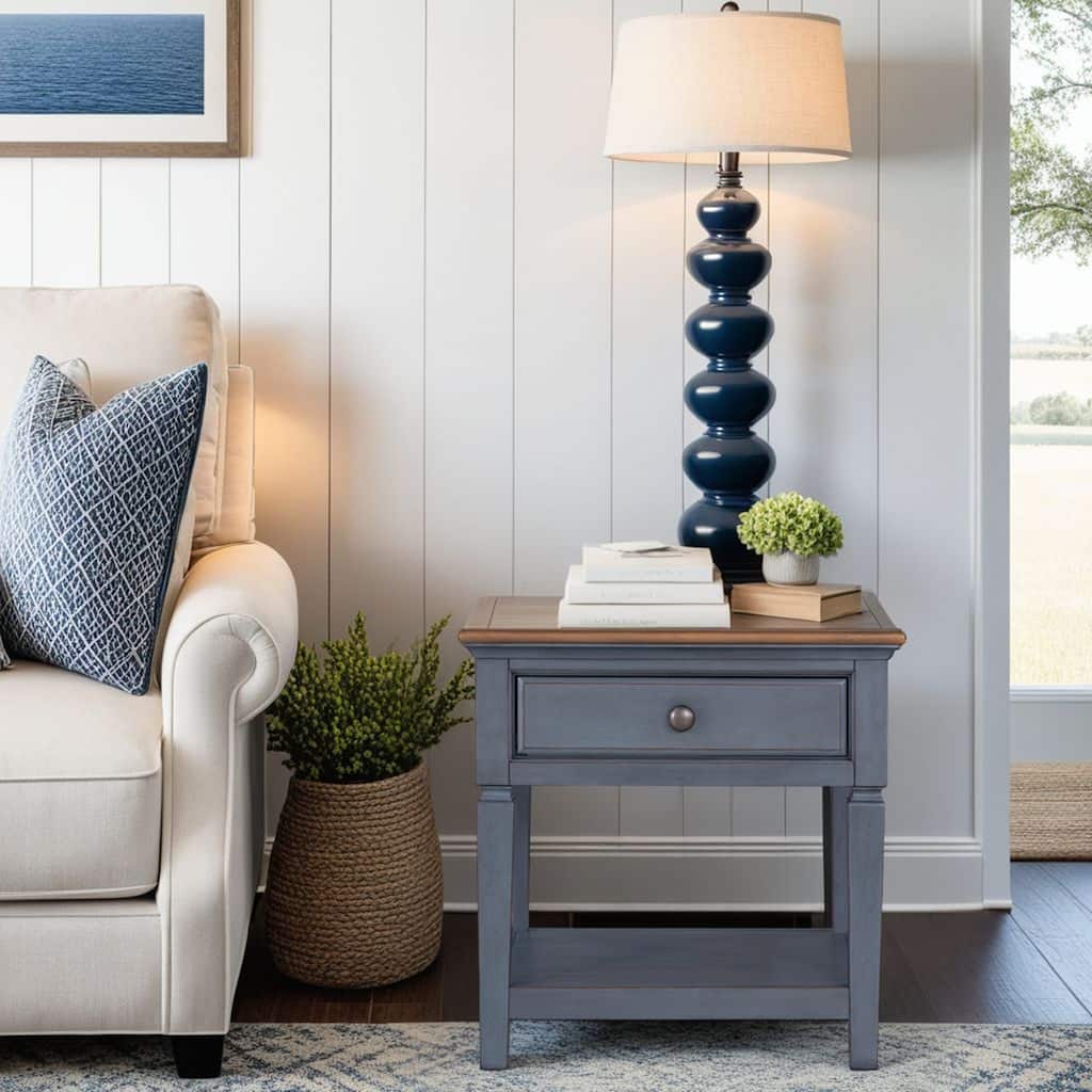 Bridgevine Home Americana 24 inch End Table, Corduroy Blue Finish, Minimal Assembly Required