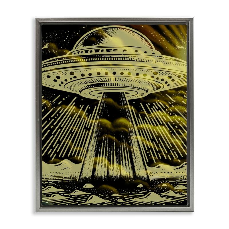 Stupell Mysterious Alien UFO Framed Floater Canvas Wall Art Design By Jesse Keith - 17 x 21 - Grey