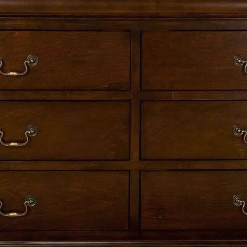 Rubberwood 6 Drawer Dresser With Antique Handles Brown