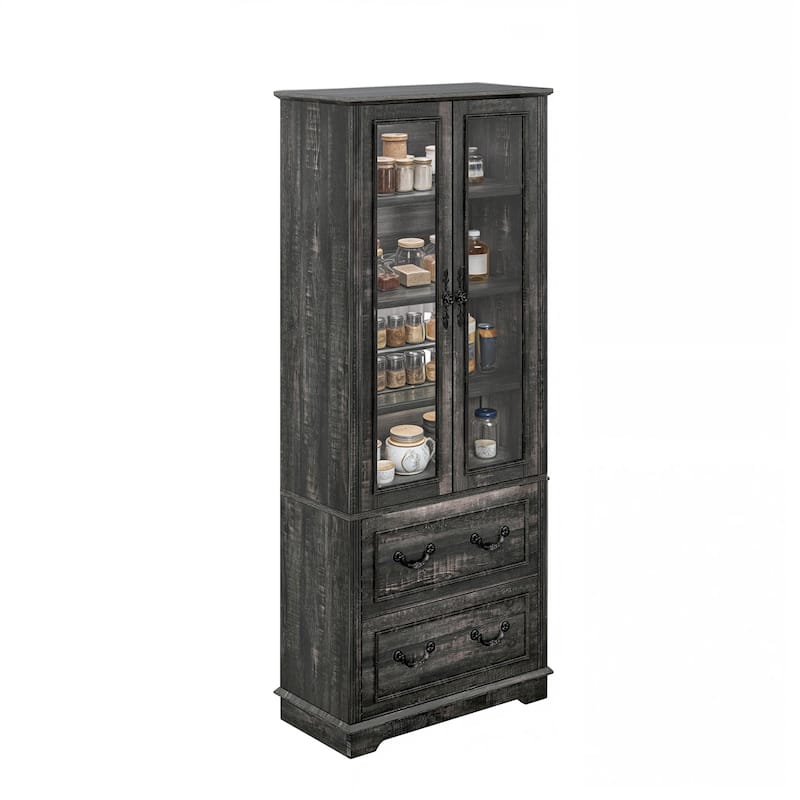 76" Tall Display Cabinet with Glass Doors Bookcase Accent Living Room Hallway