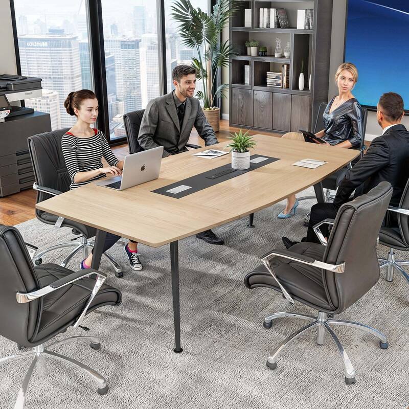 Moasis 6FT/8FT Conference Table Boat Shaped Meeting Table with Rectangle Grommet