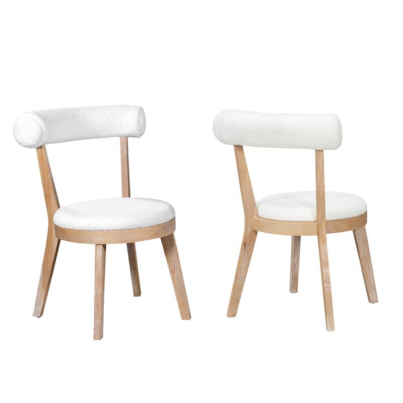 Set of 2 Modern Upholstered Dining Chairs, Rubberwood, Natural + Beige