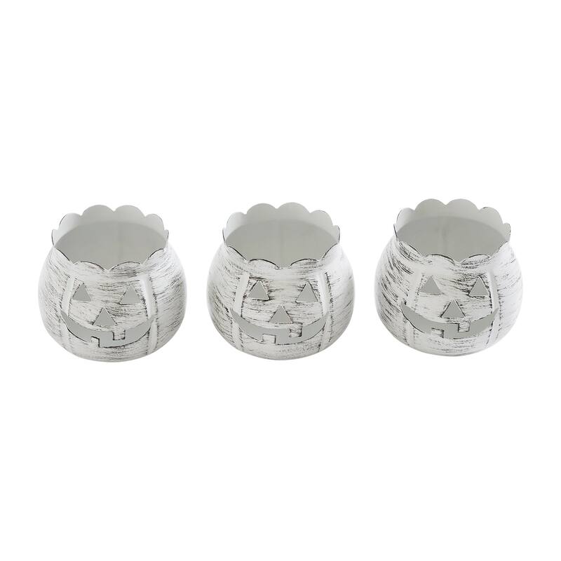 Jack-O-Lantern Candle Holder Antique White Set of 3 - 3x3.5x3.5 - N/A