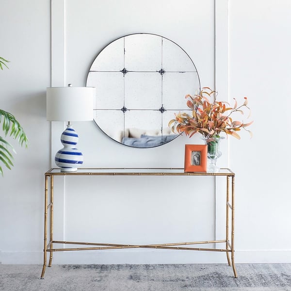 Round Antique Glass Wall Mirror for Bathroom, Entryway, or Console