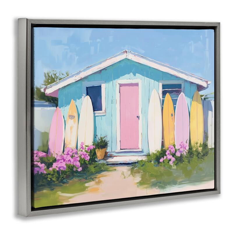 Stupell Cabin with Pastel Surfboards Framed Floater Canvas Wall Art Design By Arlington Prints