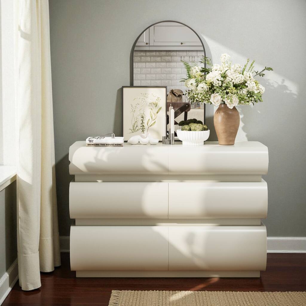 Modern 6-Drawer Dresser for Bedroom Handleless Chest Wide Storage Cabinet Minimalist MDF Drawer Organizer