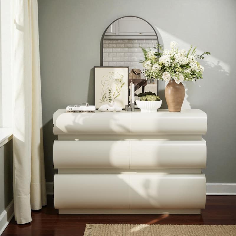 Modern 6-Drawer Dresser for Bedroom Handleless Chest Wide Storage Cabinet Minimalist MDF Drawer Organizer - White